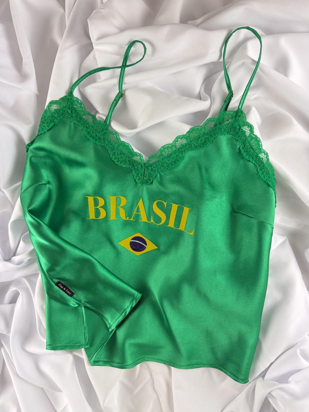 Brasil Green Satin Cami & Shorts Set - Flag and Lace Ltd