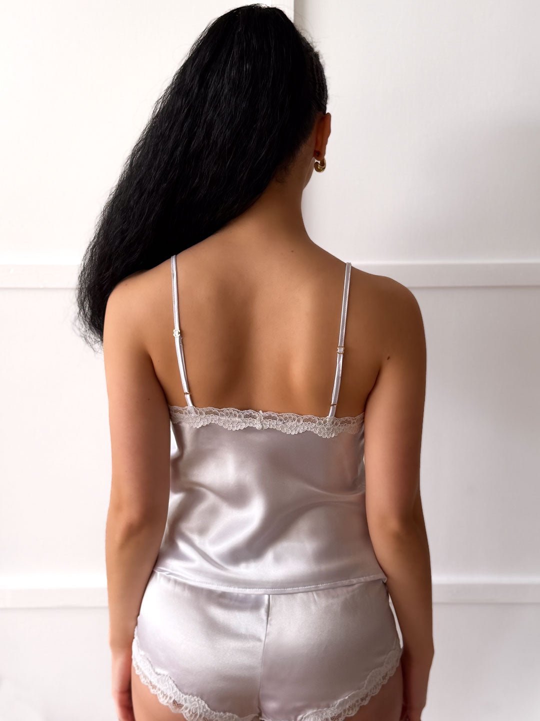 England White Satin Cami & Shorts Set - Flag & Lace
