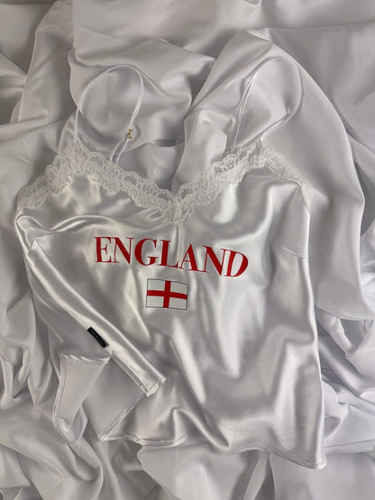 England White Satin Cami & Shorts Set - Flag and Lace Ltd
