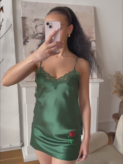 Emerald Green Chemise with Rose Print